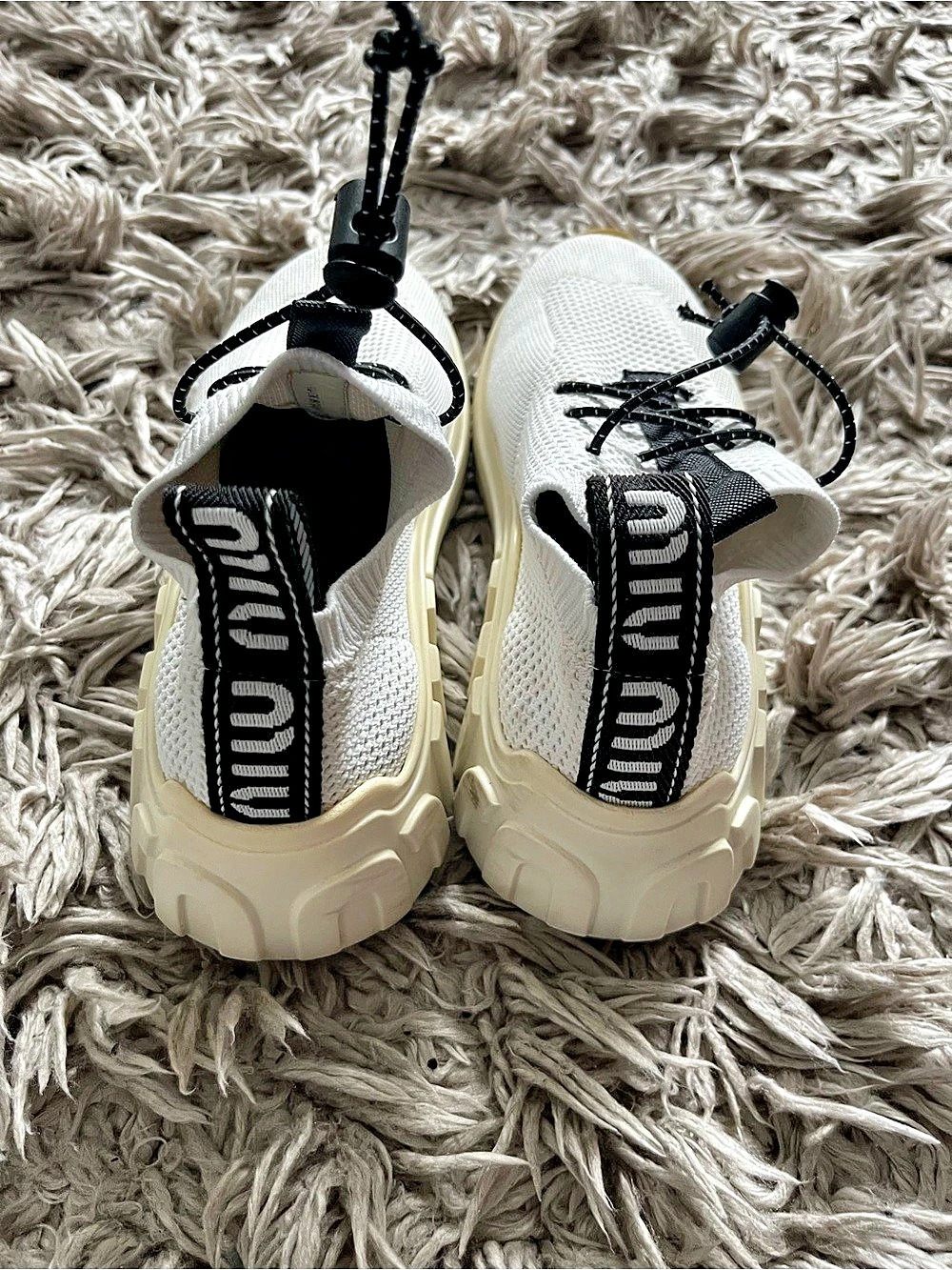 Miu Miu Knit Mesh Bungee Sock Sneakers White